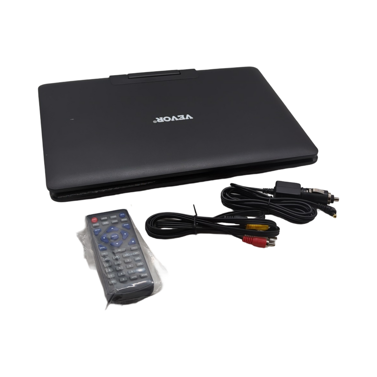 VEVOR Portabler DVD-Player HD-Display 358 mm drehbar mit Autoladegerät integrierter Akku 4,5-5 h zwei Lautsprecher s