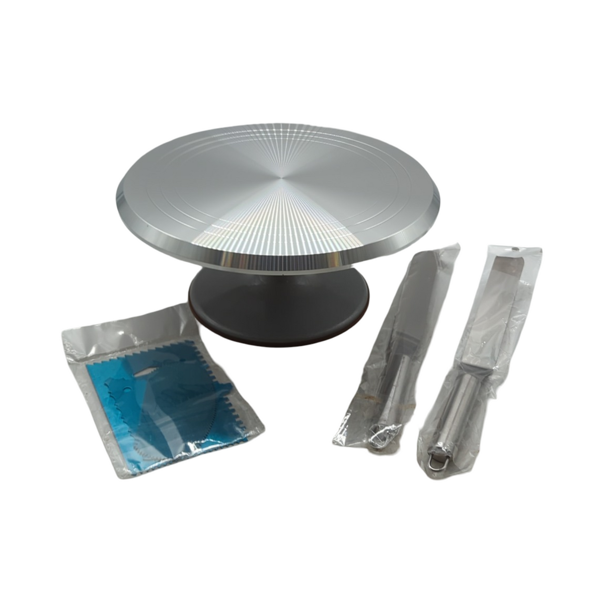 Yizish Tortenplatte drehbar Aluminiumlegierung 31 cm inkl 2 Eisspatel 3 Teigschaber
