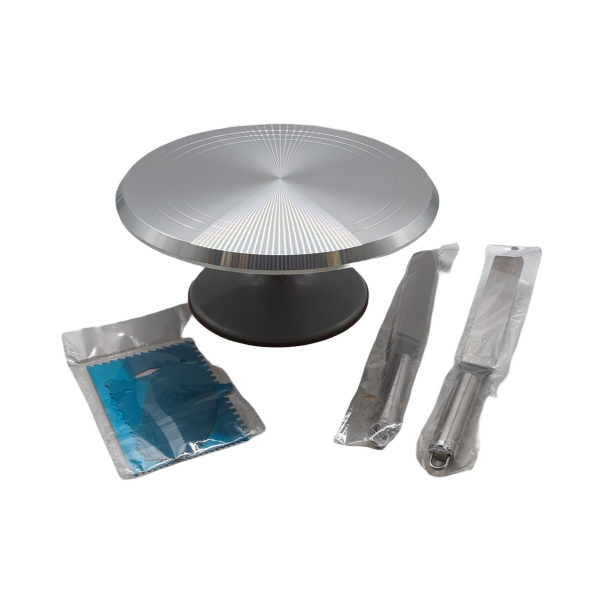 Yizish Tortenplatte drehbar Aluminiumlegierung 31 cm inkl 2 Eisspatel 3 Teigschaber