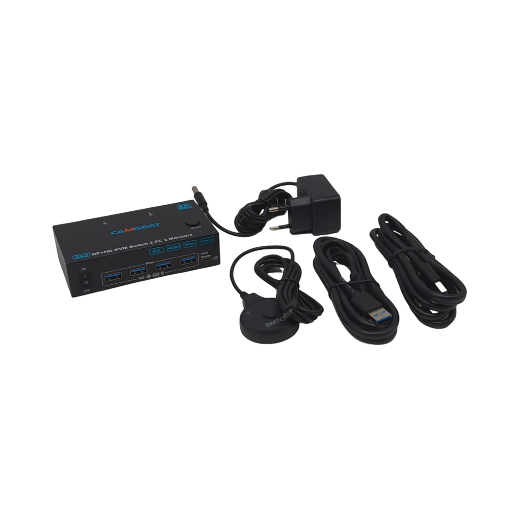 Camgeet Displayport HDMI KVM Switch 2 PC 2 Monitore 4K@144Hz USB3.0 Dual Monitor G...