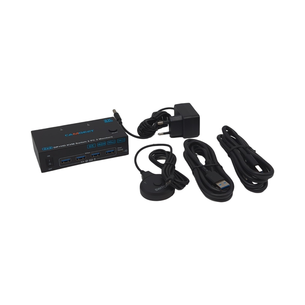 Camgeet Displayport HDMI KVM Switch 2 PC 2 Monitore 4K@144Hz USB3.0 Dual Monitor G...