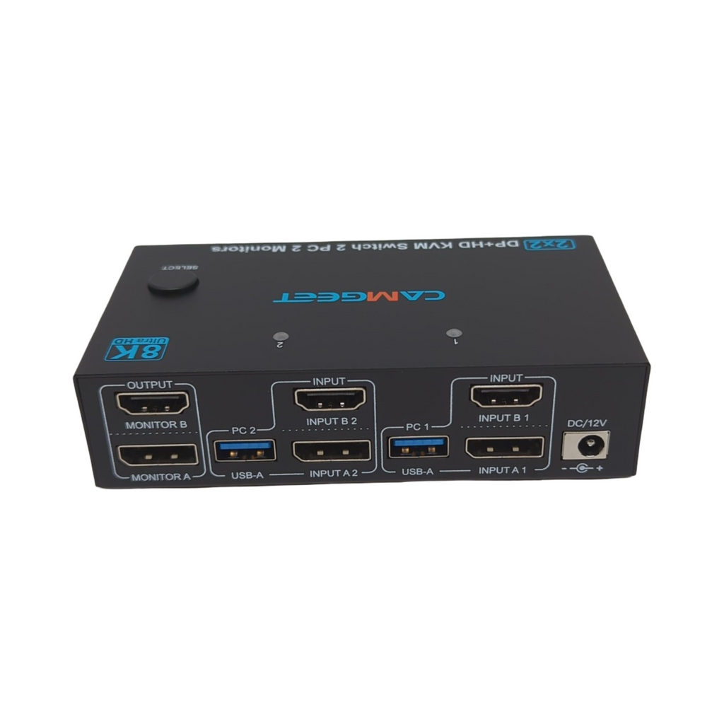 Camgeet Displayport HDMI KVM Switch 2 PC 2 Monitore 4K@144Hz USB3.0 Dual Monitor G...