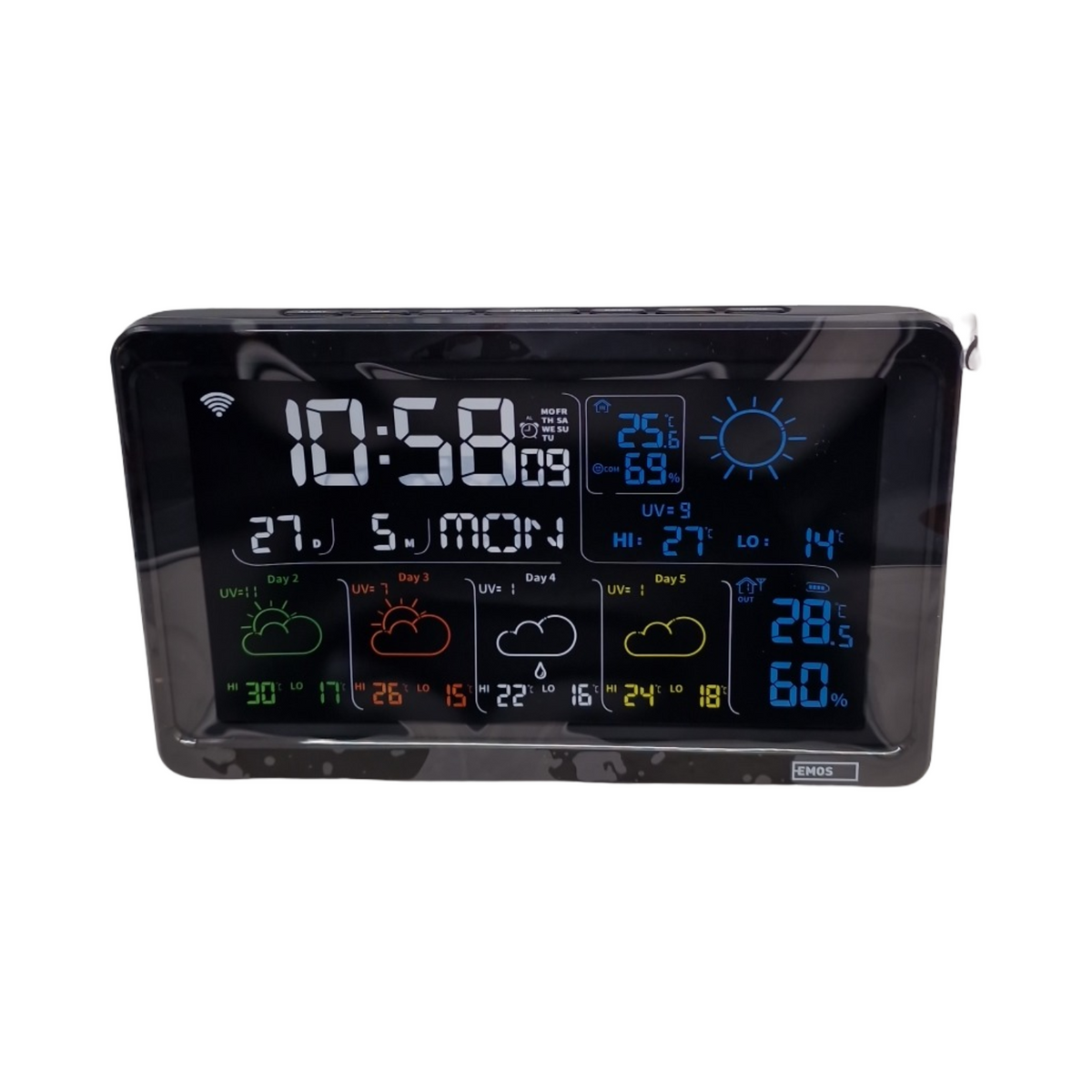 EMOS GoSmart WiFi Wetterstation mit Funk-Außensensor Farbdisplay 5-Tage-Wettervorhersage Thermometer Hygrometer Uhr