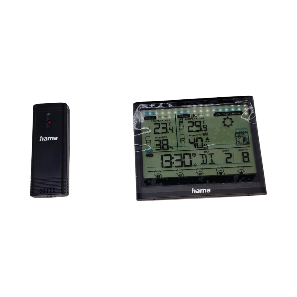 Hama Full Touch Wetterstation Funk mit Außensensor Schwarz LED Display Thermometer Hygrometer Barometer