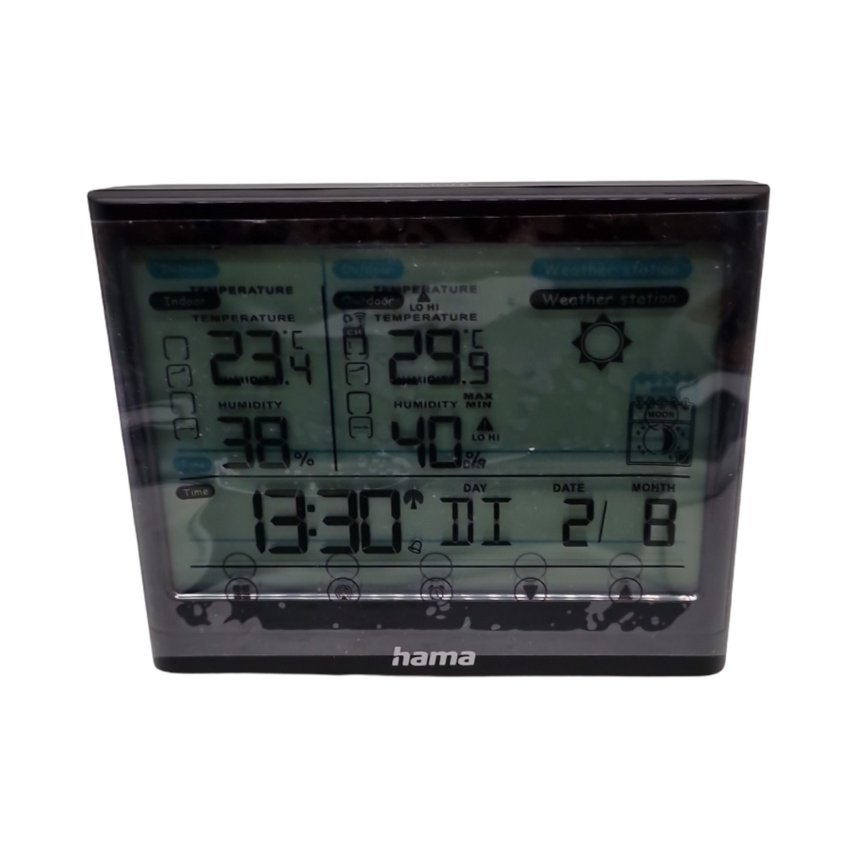 Hama Full Touch Wetterstation Funk mit Außensensor Schwarz LED Display Thermometer Hygrometer Barometer