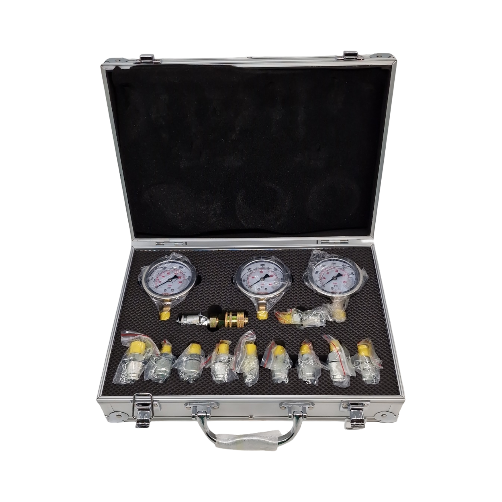 VEVOR Hydraulikdruck-Testset 250/400/600 bar 3 Messgeräte 11 Prüfkupplungen 3 Prüfschläuche für Bagger