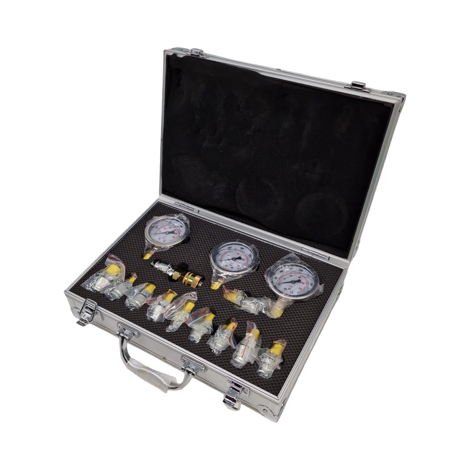 VEVOR Hydraulikdruck-Testset 250/400/600 bar 3 Messgeräte 11 Prüfkupplungen 3 Prüfschläuche für Bagger