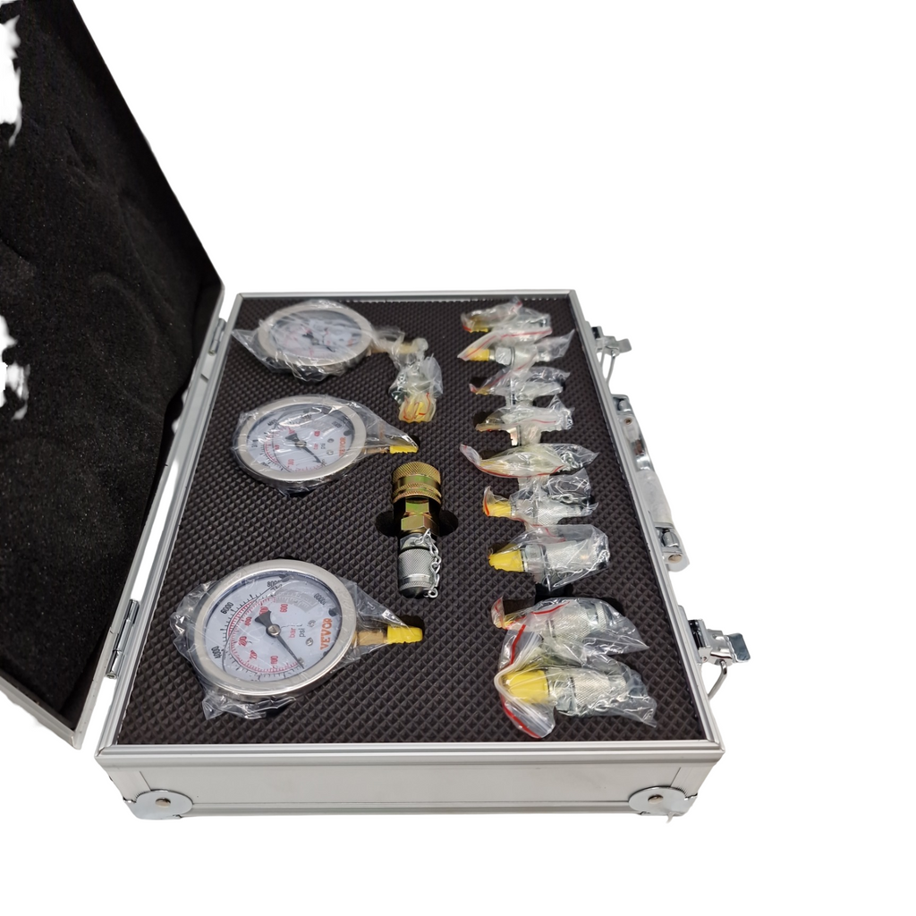 VEVOR Hydraulikdruck-Testset 250/400/600 bar 3 Messgeräte 11 Prüfkupplungen 3 Prüfschläuche für Bagger