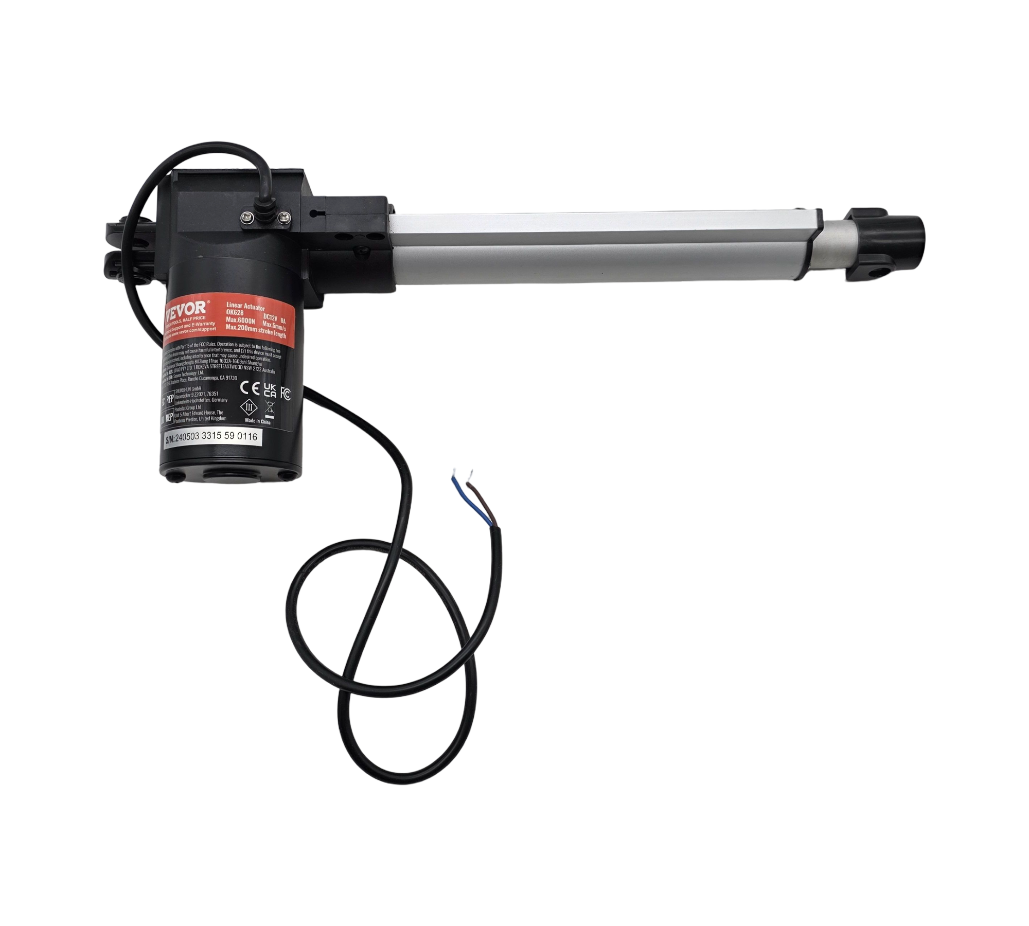 VEVOR 6000N Linearantrieb DC 12V IP44 Elektrischer Linearmotor 200mm Hub, 50dB