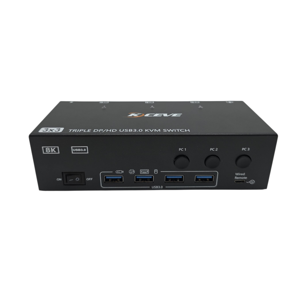 KVM Switch KVM-Switch Triple Monitor HDMI DisplayPort 4 USB3.0 3 PCs 8K 60Hz 4K 144Hz