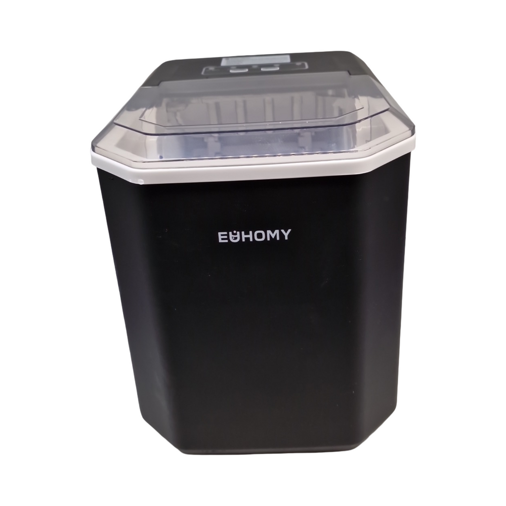 EUHOMY Eiswürfelmaschine für zu Hause: 9 Würfel in 6 Minuten, selbstreinigende Eismaschine, 12 kg/24 Stunden, 2 Eiswürfelgrößen, mit Griff/Schaufel/Korb, schwarz