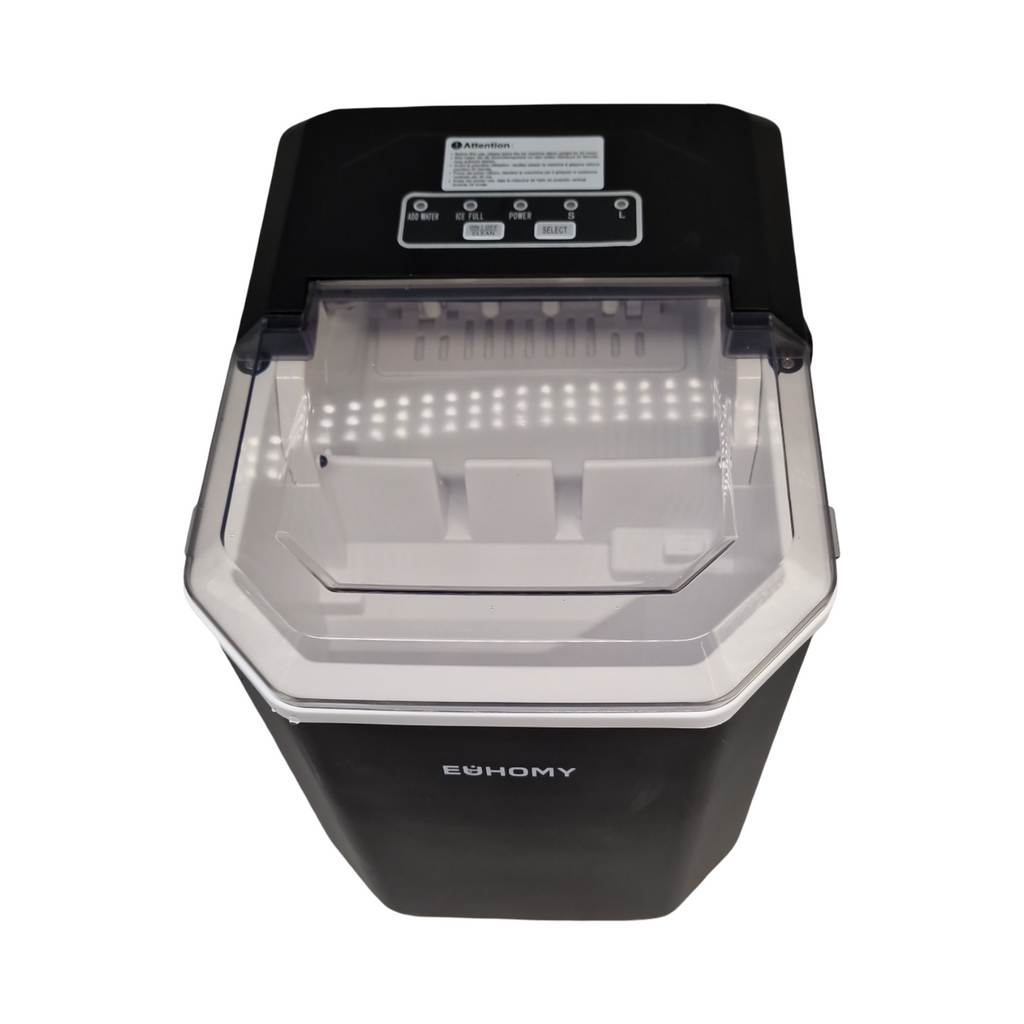 EUHOMY Eiswürfelmaschine für zu Hause: 9 Würfel in 6 Minuten, selbstreinigende Eismaschine, 12 kg/24 Stunden, 2 Eiswürfelgrößen, mit Griff/Schaufel/Korb, schwarz