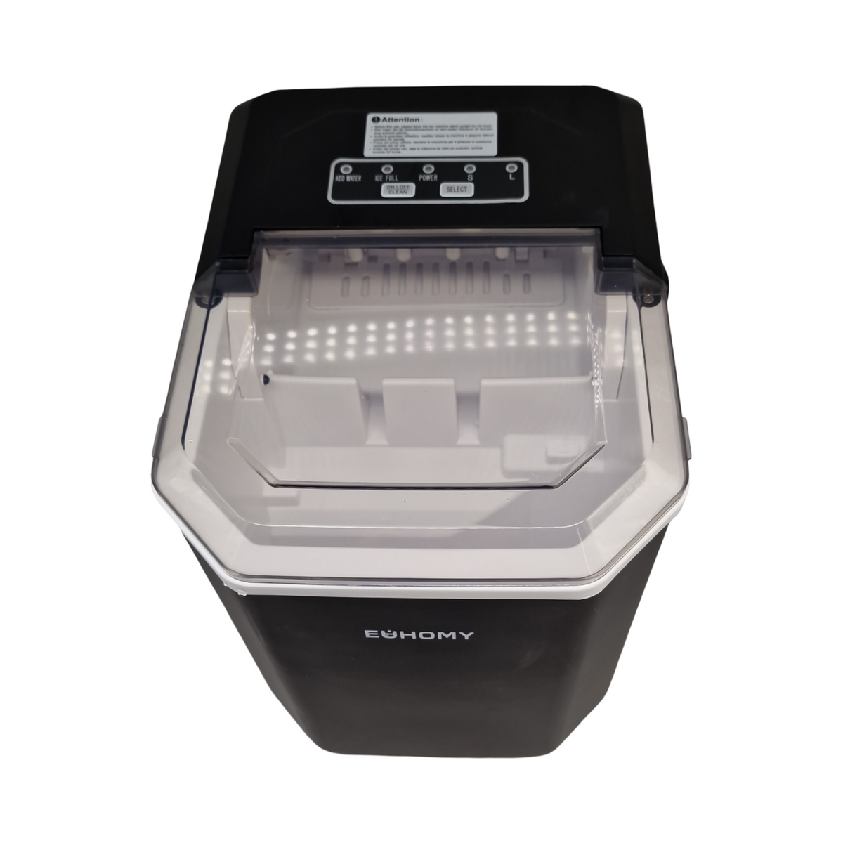 EUHOMY Eiswürfelmaschine für zu Hause: 9 Würfel in 6 Minuten, selbstreinigende Eismaschine, 12 kg/24 Stunden, 2 Eiswürfelgrößen, mit Griff/Schaufel/Korb, schwarz