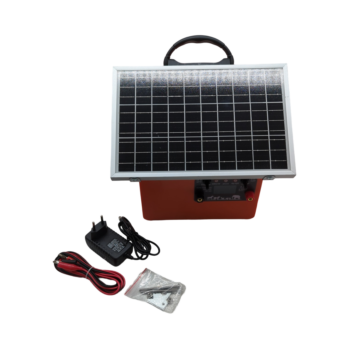 Weidezaungerät Solar 9V 12V Elektrozaungerät 0,5J 9,5KV 5W-Solarpanel 12V 7Ah Blei-Akku Erdungsset für Geflügel Vieh 2-32 km