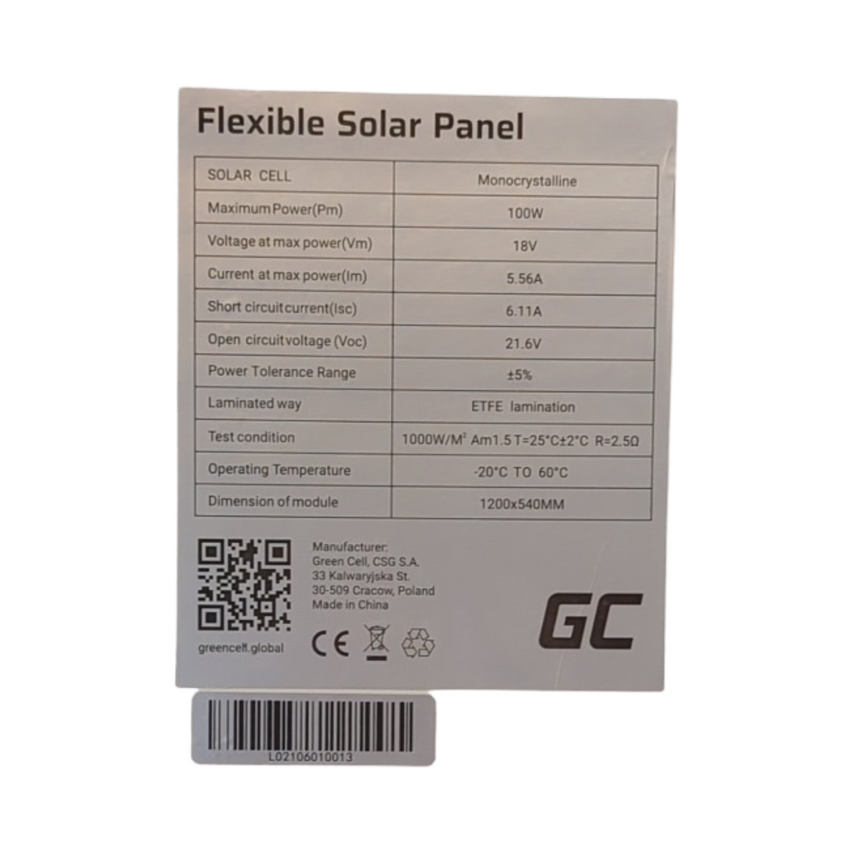 Green Cell GC Solarpanel 100W flexibel monokristallin ETFE für 12V Batterie Auto Boot Wohnmobil