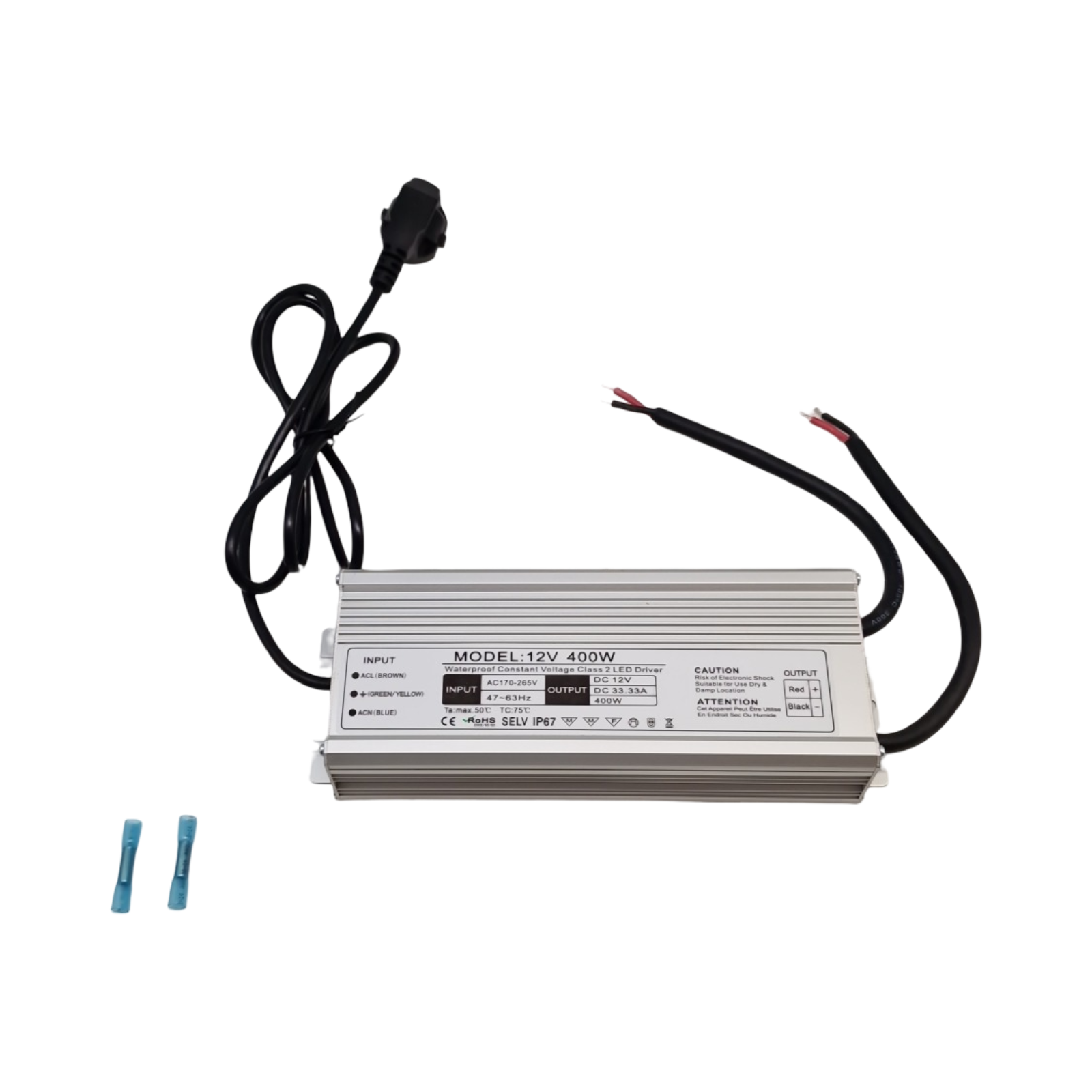 LED Transformator 12V 400W Netzteil wasserdicht IP67 mit Stecker für Außenbereich