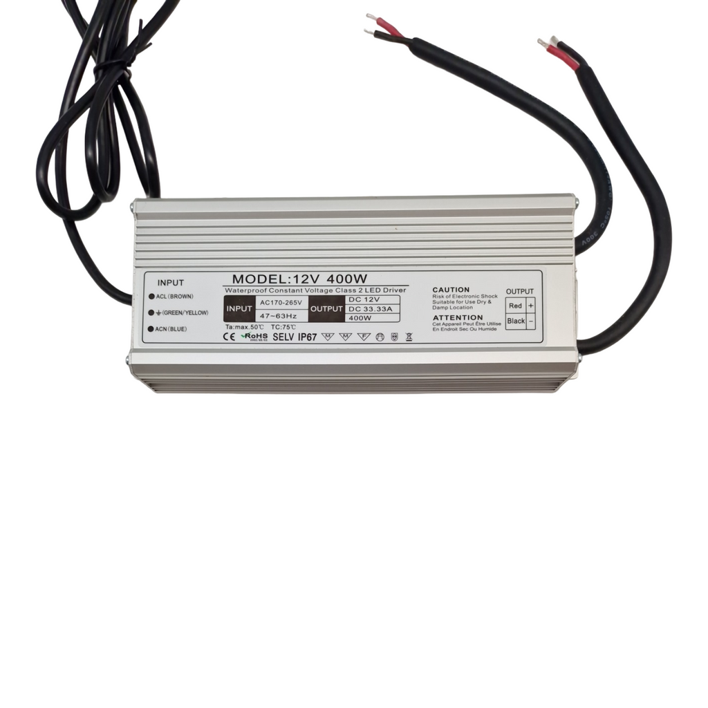 LED Transformator 12V 400W Netzteil wasserdicht IP67 mit Stecker für Außenbereich