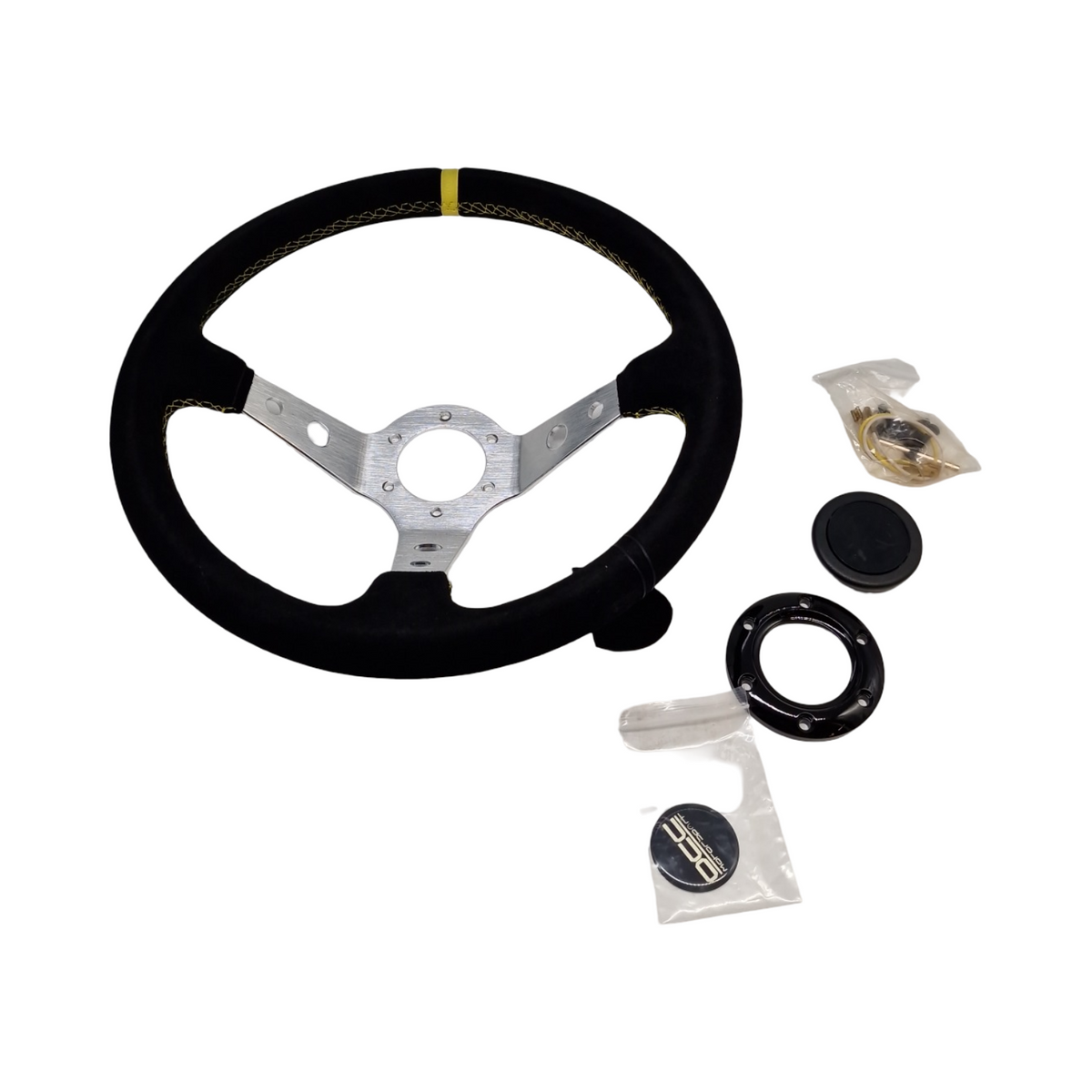 OCC Motorsport Track Lenkrad Alcantara Silberne Speichen 90mm Tiefe 350mm