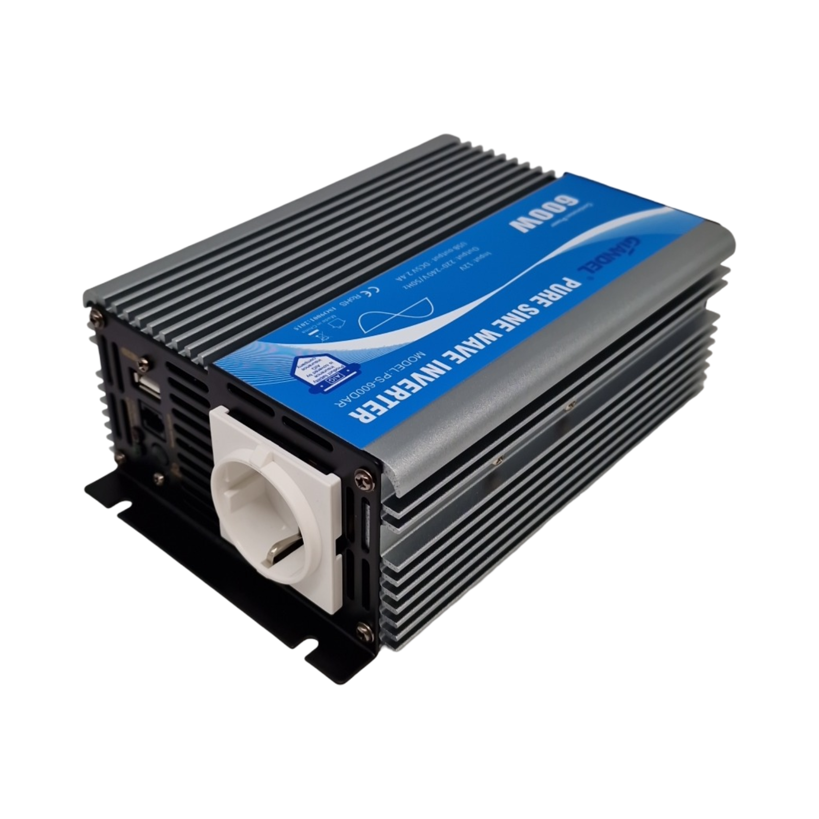 GI 600W Wechselrichter Reiner Sinus Spannungswandler 12V auf 230V Power Inverter mit Fernbedienung USB-Anschluss für Laptop Kamera Smartphone