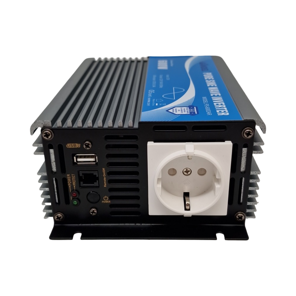 GI 600W Wechselrichter Reiner Sinus Spannungswandler 12V auf 230V Power Inverter mit Fernbedienung USB-Anschluss für Laptop Kamera Smartphone