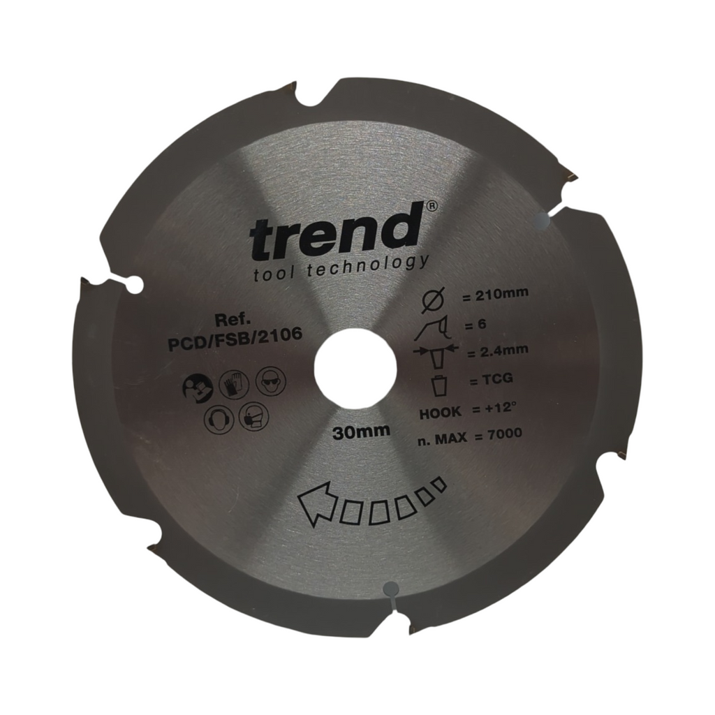 PKD Kreissägeblatt 210 mm 30 mm Bohrung 6 Zähne grobe Oberfläche Faserzement