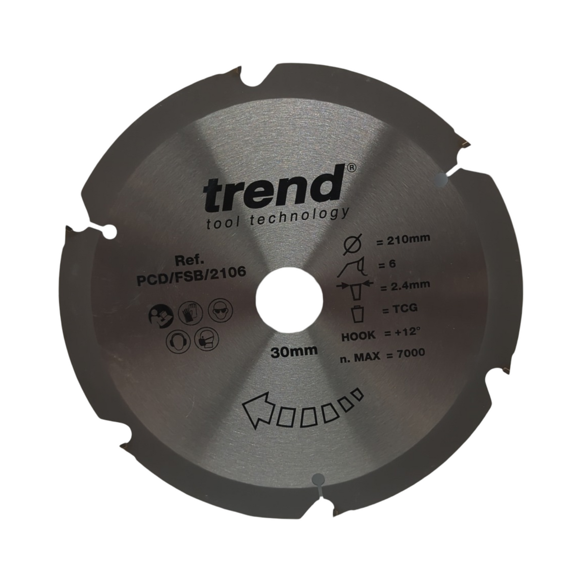 PKD Kreissägeblatt 210 mm 30 mm Bohrung 6 Zähne grobe Oberfläche Faserzement