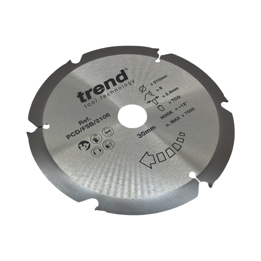 PKD Kreissägeblatt 210 mm 30 mm Bohrung 6 Zähne grobe Oberfläche Faserzement