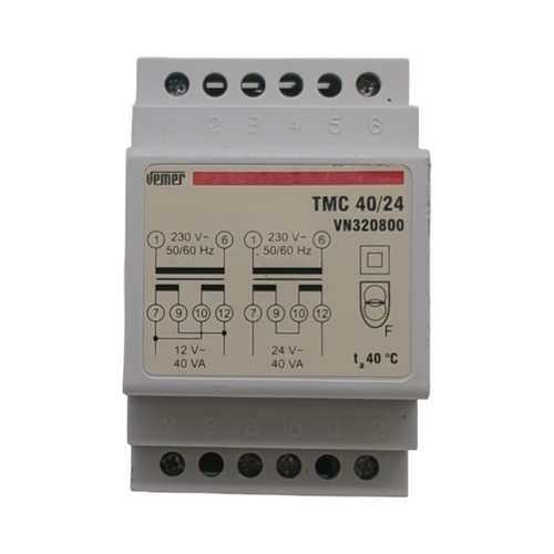 VEMER VN320800 Transformator für Hutschiene 230V Primär 12-24V Sekundär 40VA Weiß