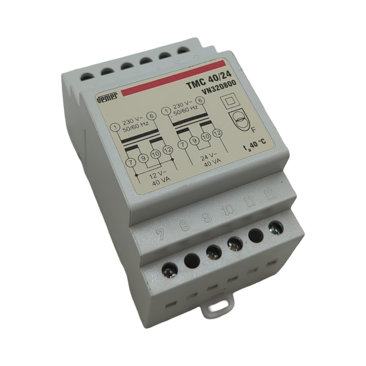 VEMER VN320800 Transformator für Hutschiene 230V Primär 12-24V Sekundär 40VA Weiß