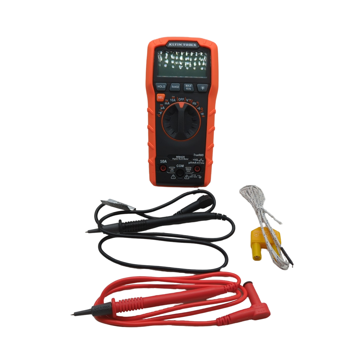 Klein Tools MM420 Digital-Multimeter TRMS automatische Reichweite 600V AC/DC 10A AC/DC 50MOhm Orange