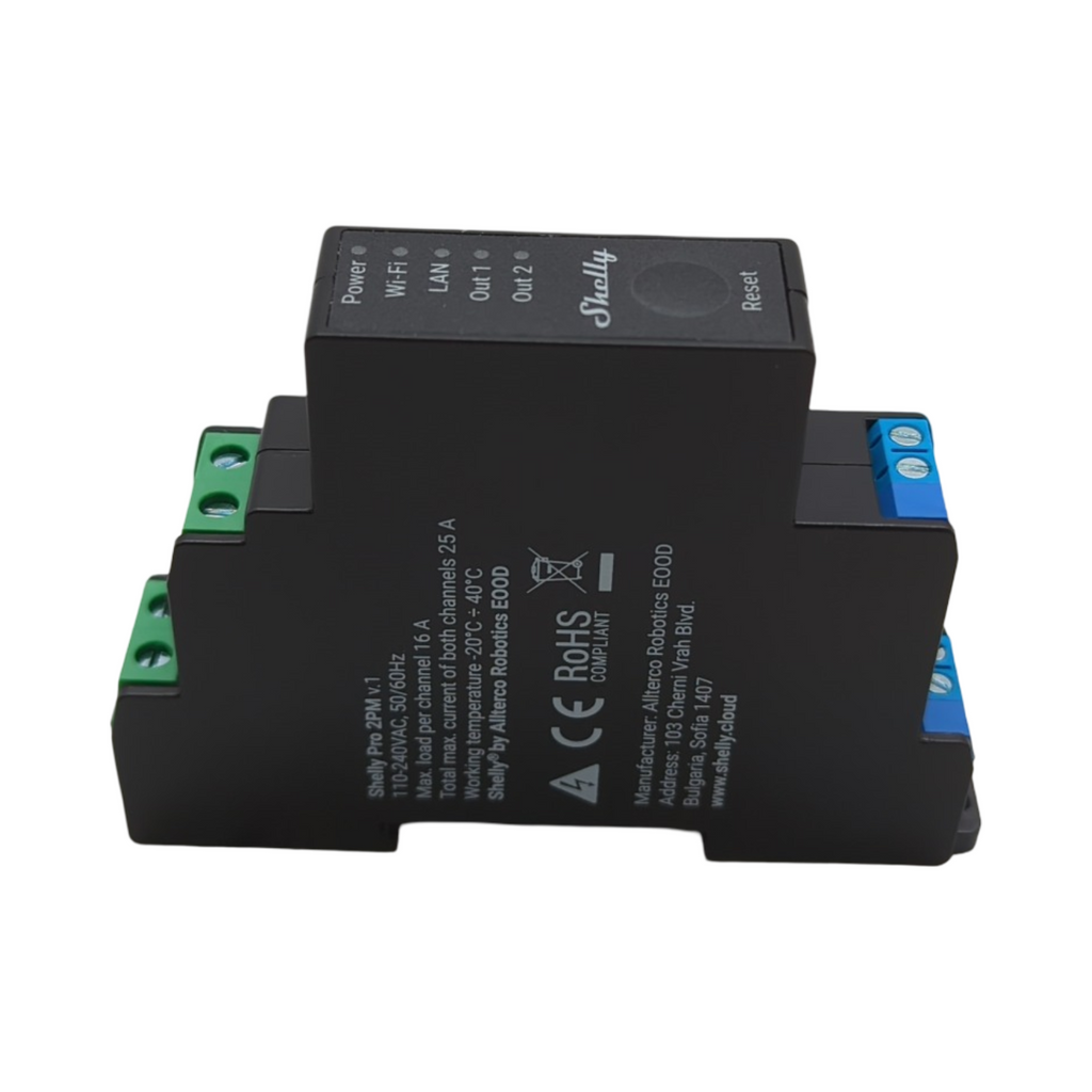 SHELLY Pro 2PM Smart Relais 2 Kanal LAN WLAN Strommessung bis 25A