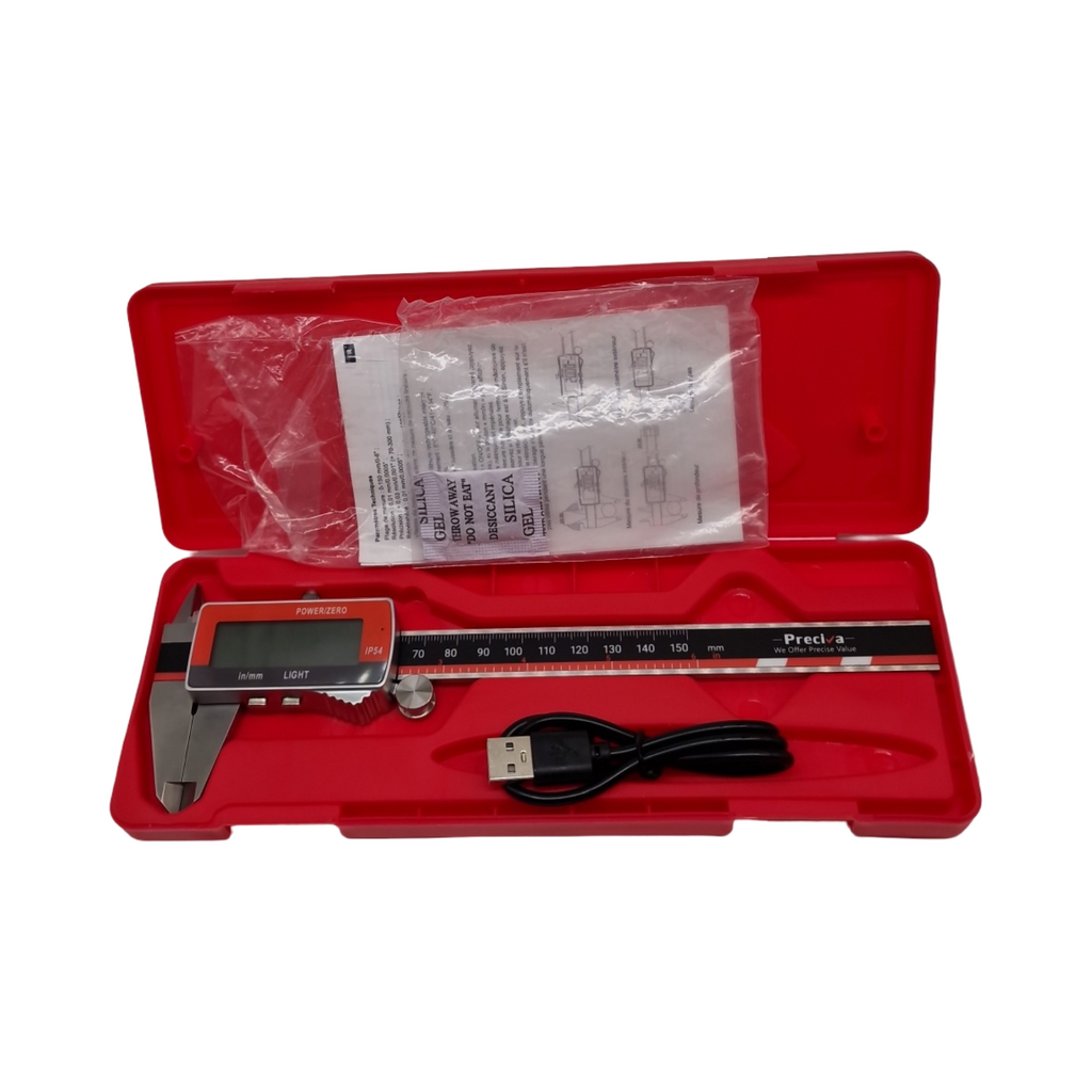 Digitaler Messschieber 150 mm Schieblehre Edelstahl elektronisch LCD-Display wiederaufladbar E