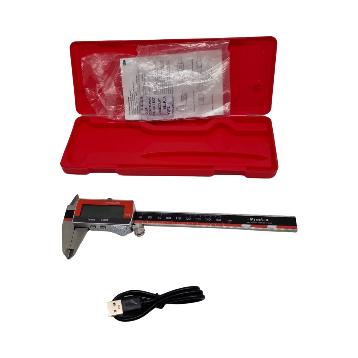 Digitaler Messschieber 150 mm Schieblehre Edelstahl elektronisch LCD-Display wiederaufladbar E