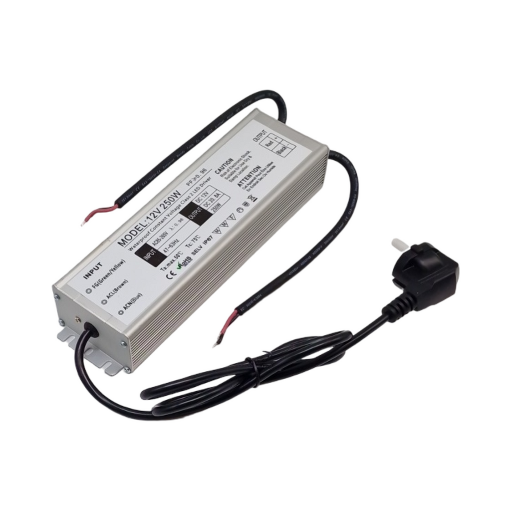 LED Trafo 12V 250W Transformator wasserdicht IP67 Outdoor Netzteil mit Stecker Adapter 230V auf 12V für LED-Streifen
