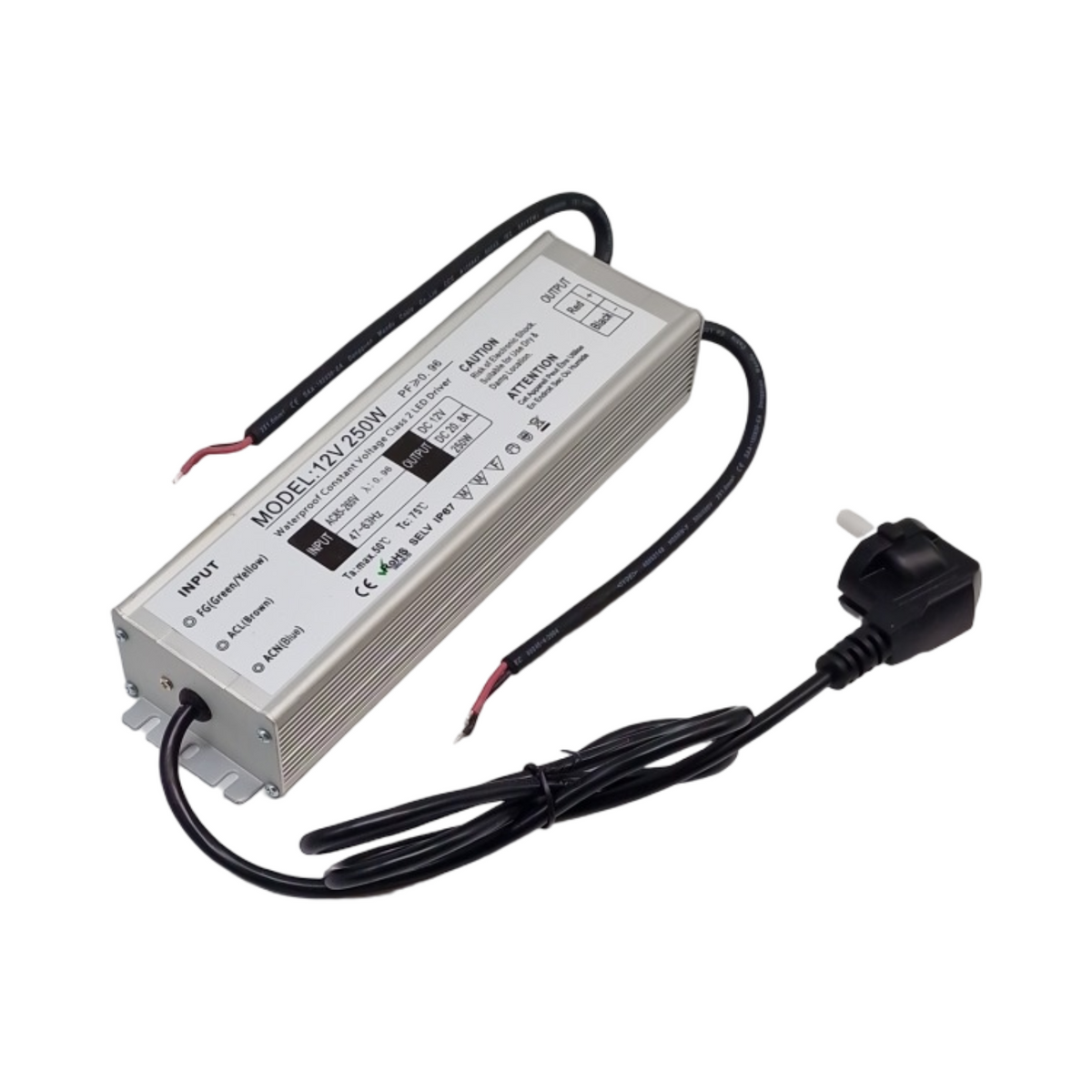 LED Trafo 12V 250W Transformator wasserdicht IP67 Outdoor Netzteil mit Stecker Adapter 230V auf 12V für LED-Streifen