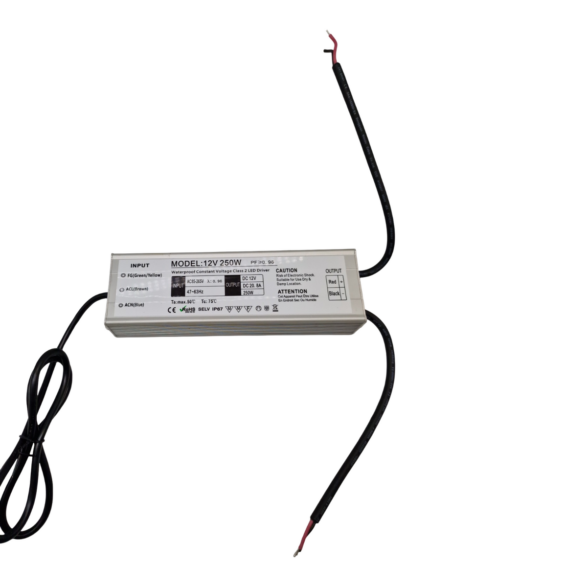 LED Trafo 12V 250W Transformator wasserdicht IP67 Outdoor Netzteil mit Stecker Adapter 230V auf 12V für LED-Streifen