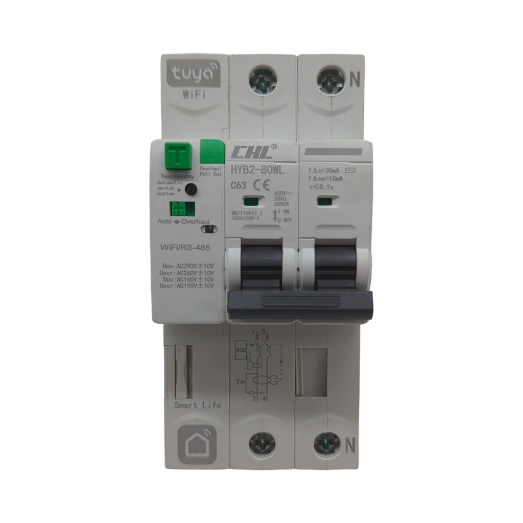 FI Schutzschalter Smart Circuit Breaker 63A 30mA WLAN tuya/Smart Life App wiedereinschaltbar L