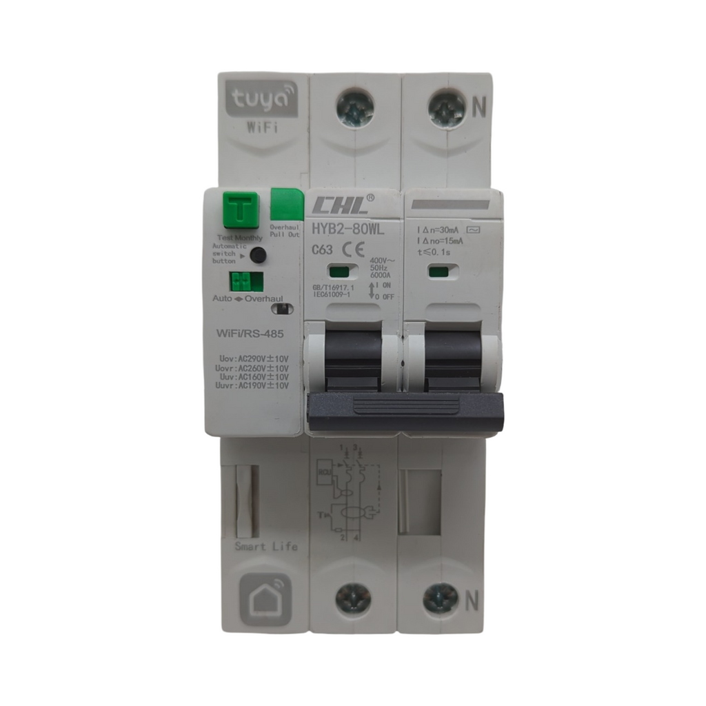 FI Schutzschalter Smart Circuit Breaker 63A 30mA WLAN tuya/Smart Life App wiedereinschaltbar L