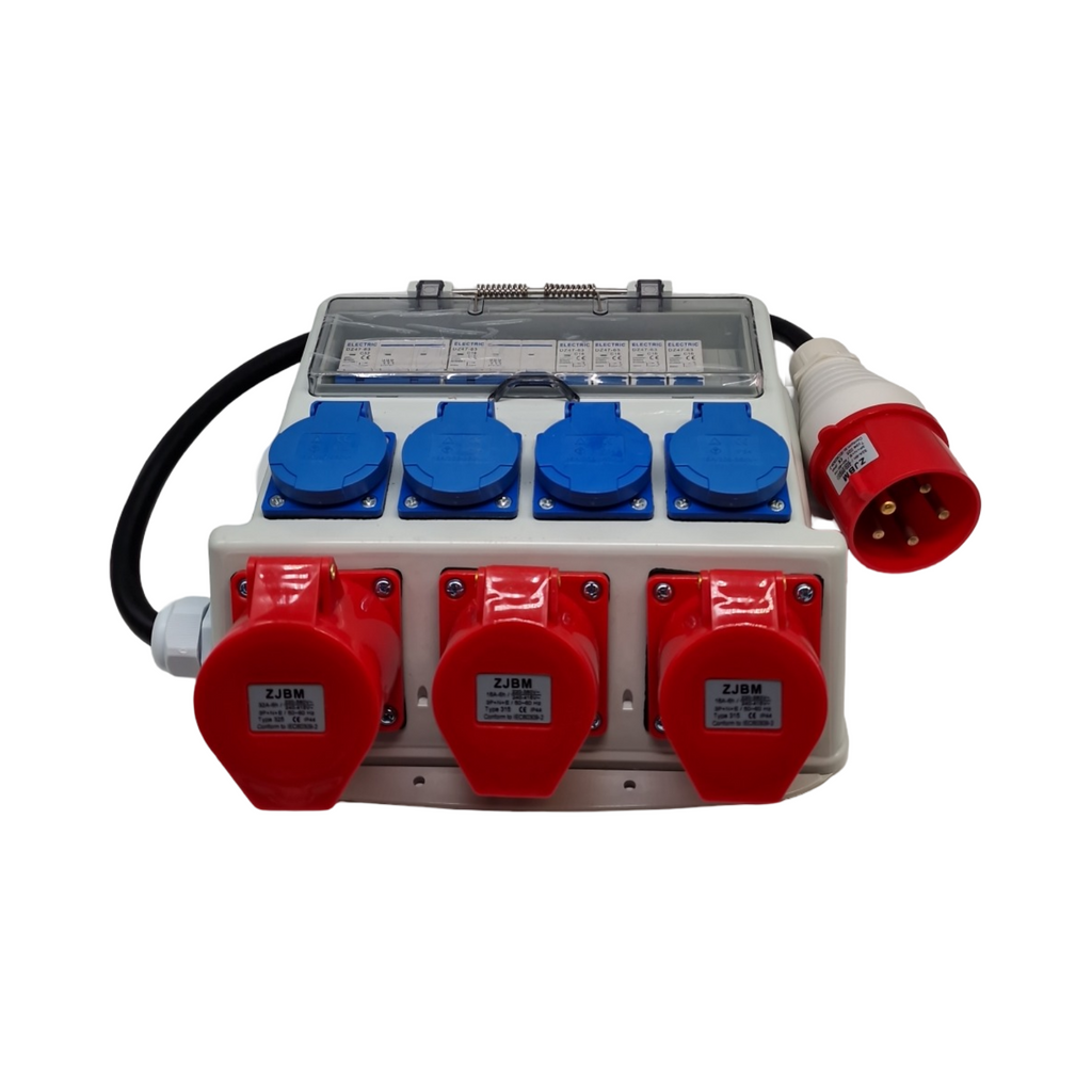 Warmfay Wandverteiler Stromverteiler vorverkabelt 4x 230V Schuko 2x CEE 16A 1x CEE 32A mit Leitungsschutzschalter