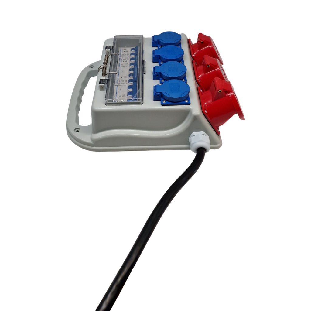 Warmfay Wandverteiler Stromverteiler vorverkabelt 4x 230V Schuko 2x CEE 16A 1x CEE 32A mit Leitungsschutzschalter