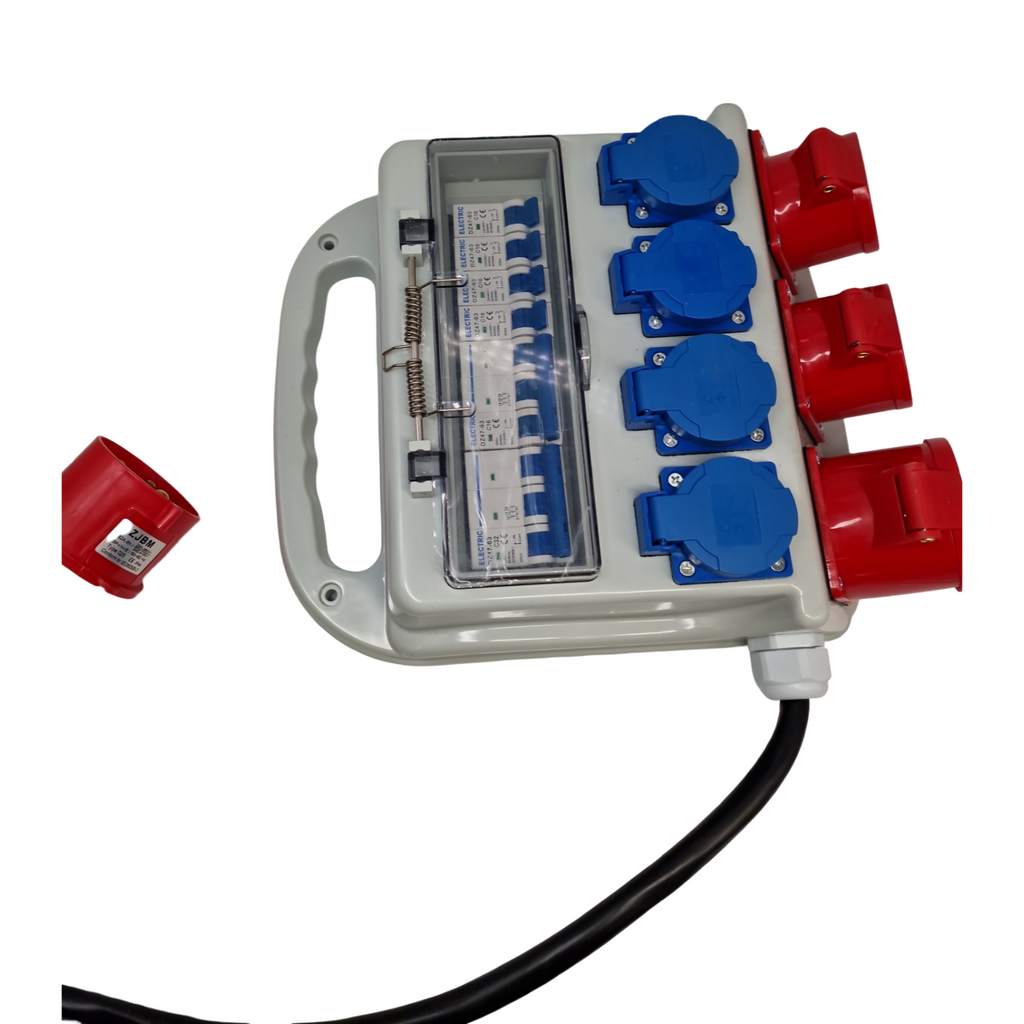 Warmfay Wandverteiler Stromverteiler vorverkabelt 4x 230V Schuko 2x CEE 16A 1x CEE 32A mit Leitungsschutzschalter