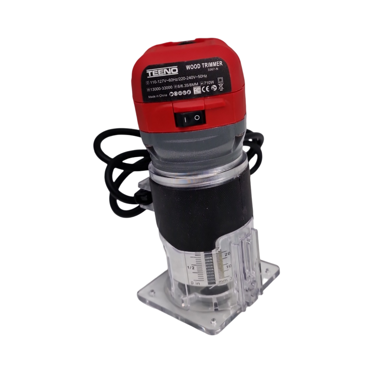 TEENO Oberfräse Holz 710W 13000-33000 RPM mit Anti-Staub Abdeckung 5-teiliges 1/4 Zoll Fräser Set