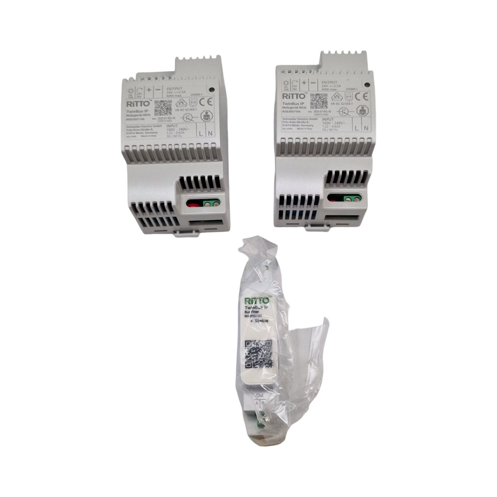 Schneider Electric Ritto Video-Gegensprechanlage Twinbus IP Set 7 Zoll HD Monitor Aufputz Weiß 2-Familienhaus