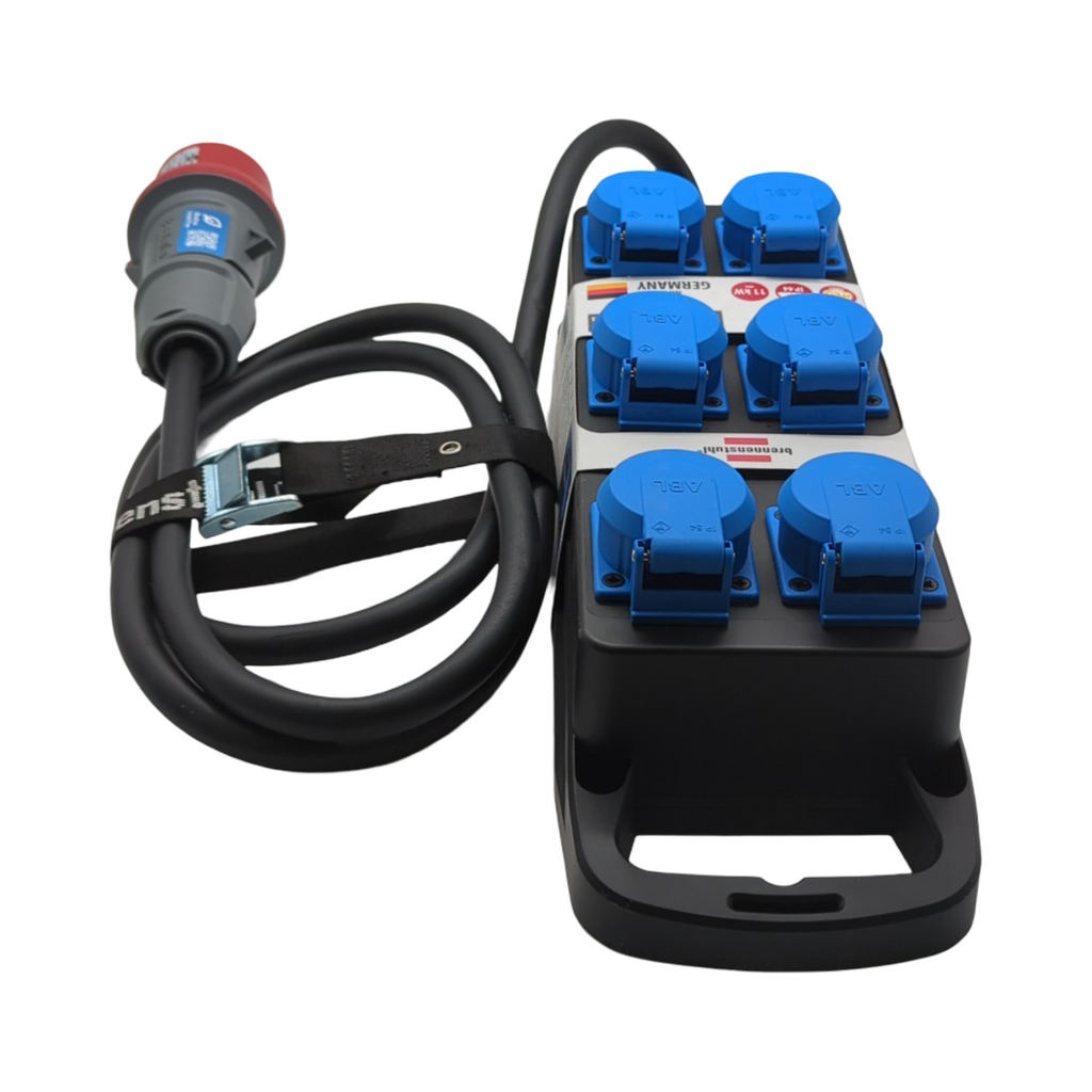 Brennenstuhl Stromverteiler BSV P portabel mit 2m Kabel 6x 230V 16A Steckdosen CEE 400V 16A Stecker für Baustelle