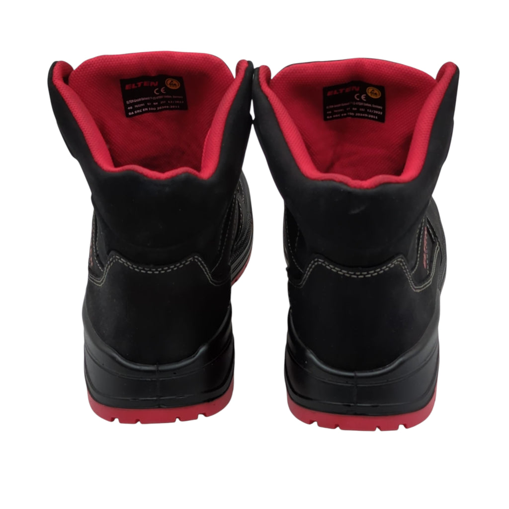 ELTEN Maverick Mid ESD S3 Sicherheitsschuhe Leder Schwarz/Rot Gr. 46