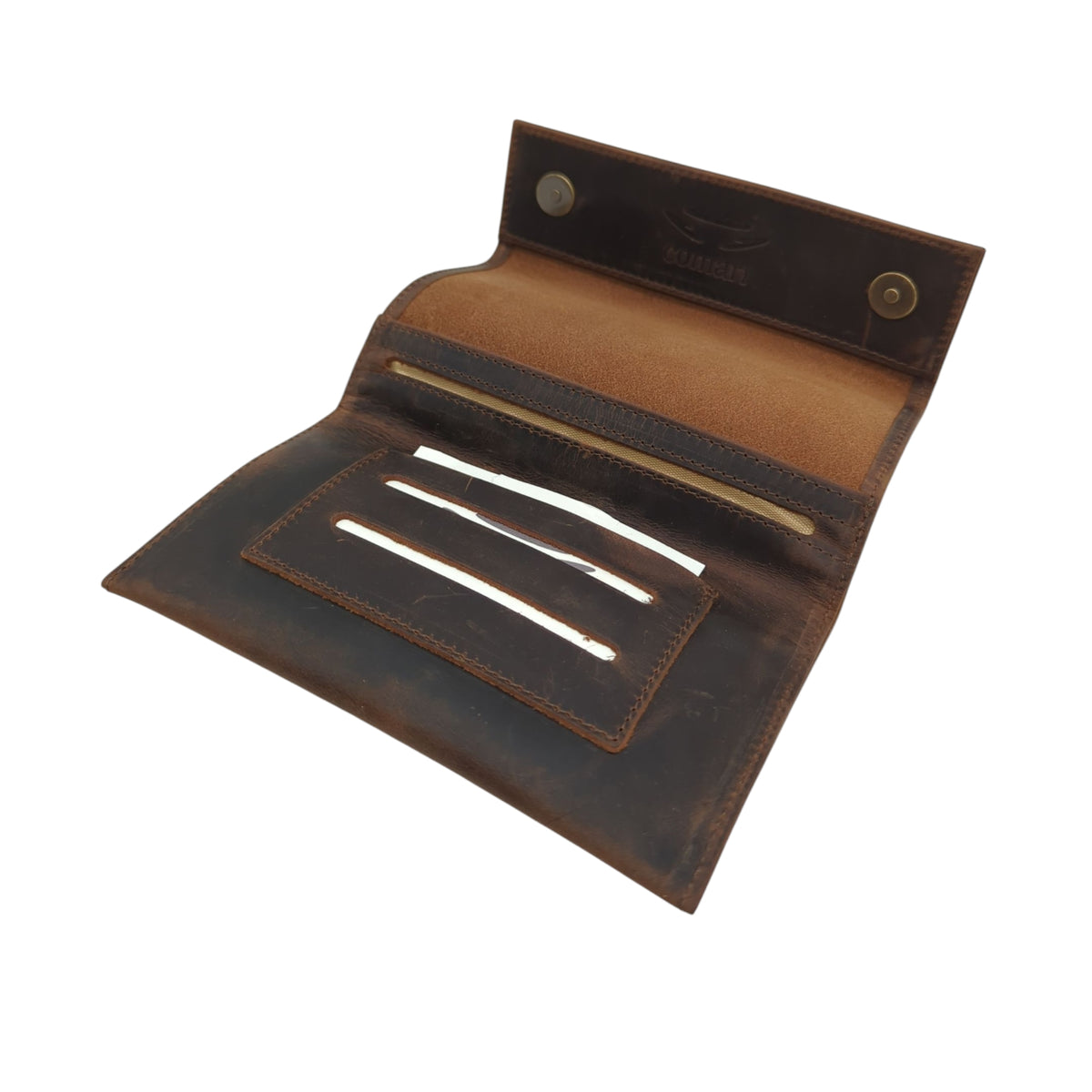 Courti Comari Tabaktasche Leder Vintage Braun Magnetverschluss Doppelfach 9x15x1cm