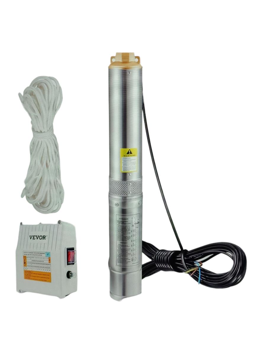 VEVOR 4 Zoll Tiefbrunnenpumpe 1100W 230V Edelstahl IP68 190L/min 57m