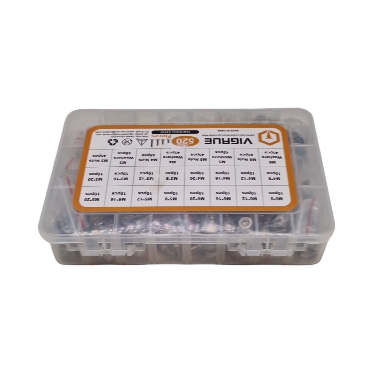 VIGRUE 520 Stück M3 M4 M5 M6 Innensechskant Schrauben Set 304 Edelstahl Vollgewinde Zylinderschrauben mit Muttern und Unterlegscheiben Sortiment Muttern und Unterlegscheiben im Sorti...