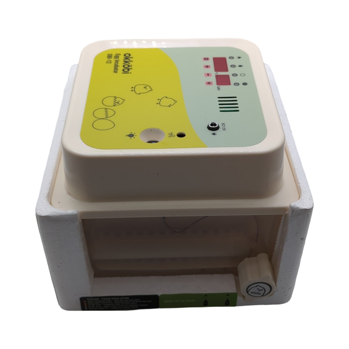 Okköbi Obi-12 Brutautomat für Hühnereier Enteneier und andere Vögel mit automatischem Dreher Temperaturkontrolle Feuchtigkeitsanzeige