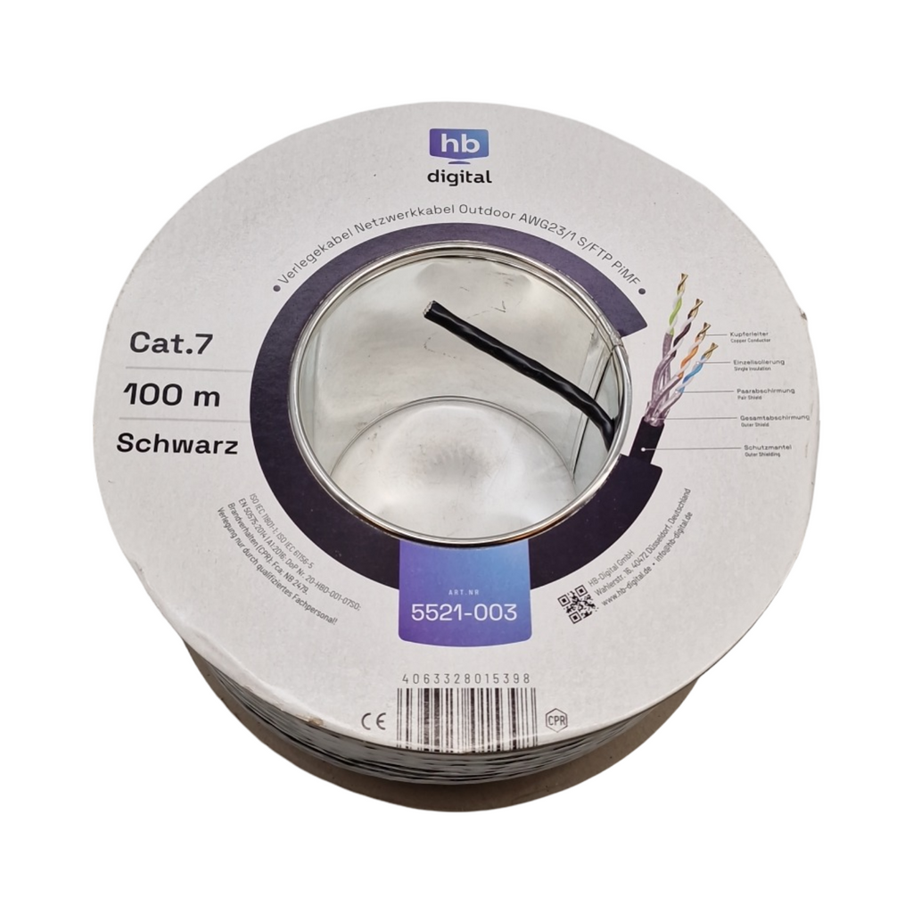 HB-DIGITAL CAT 7 Netzwerkkabel Outdoor Verlegekabel S/FTP AWG23 doppelt geschirmt 100m